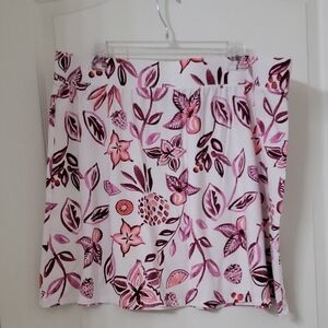 Denim & Co. Beach Size XL Printed Jersey Pull-On Skirt White Pink Floral
